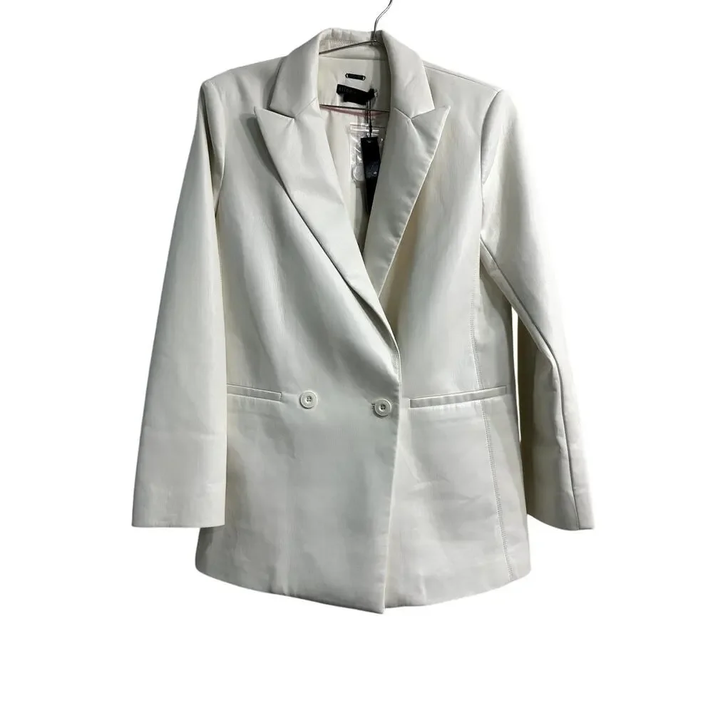 Alice + Olivia Vegan Leather Justin Double Breasted Blazer White Women's Size 4